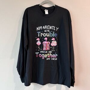 Gildan Ultra Soft Black Flamingo Graphic Men’s Shirt Apparently We’re Trouble XL